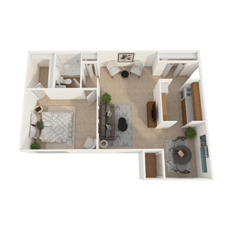 Floor plan for 1 bed, 1 bath, 758 sqft